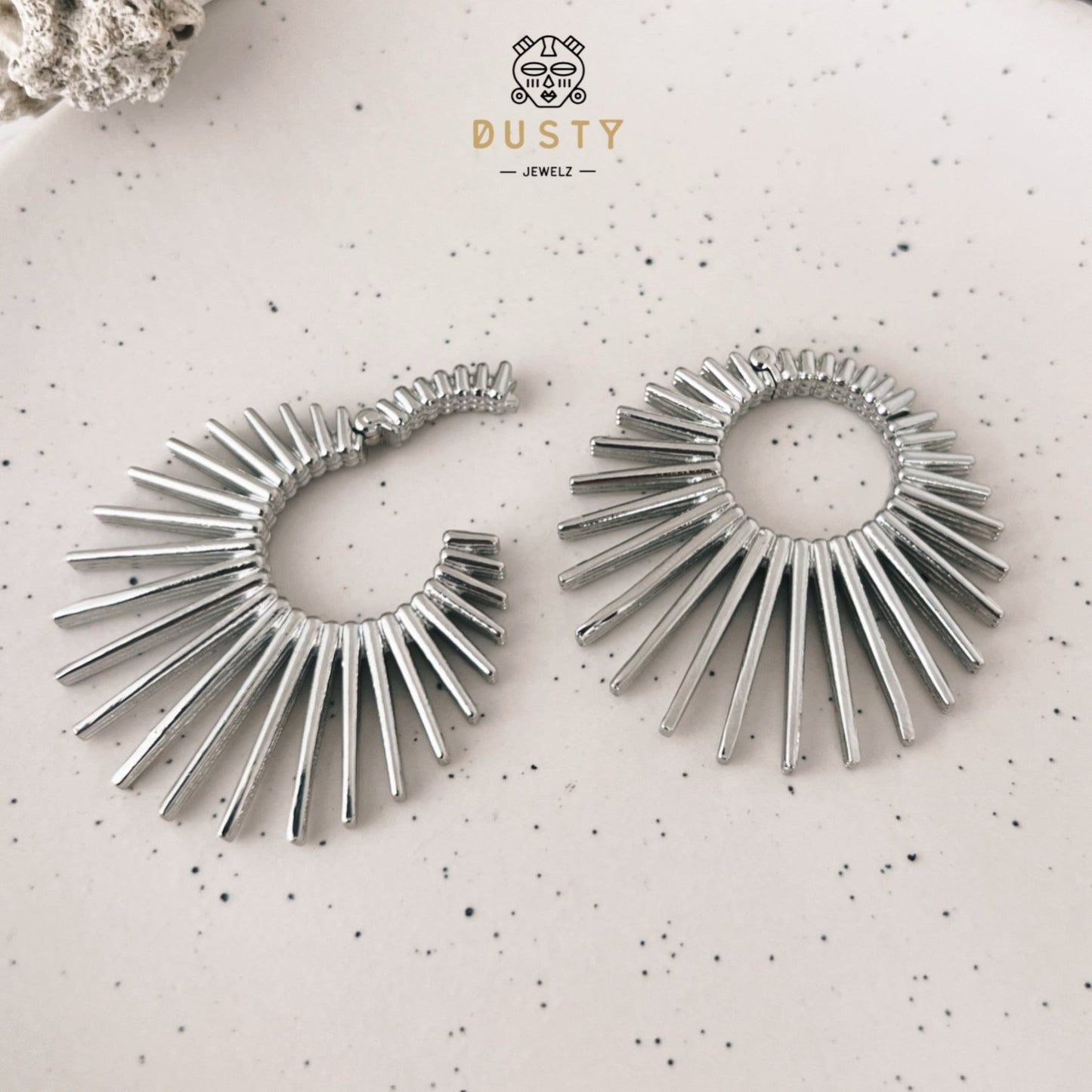 Sun Ray Circle Ear Weights | Fan Spike Hinged Hoop Hangers - DustyJewelz