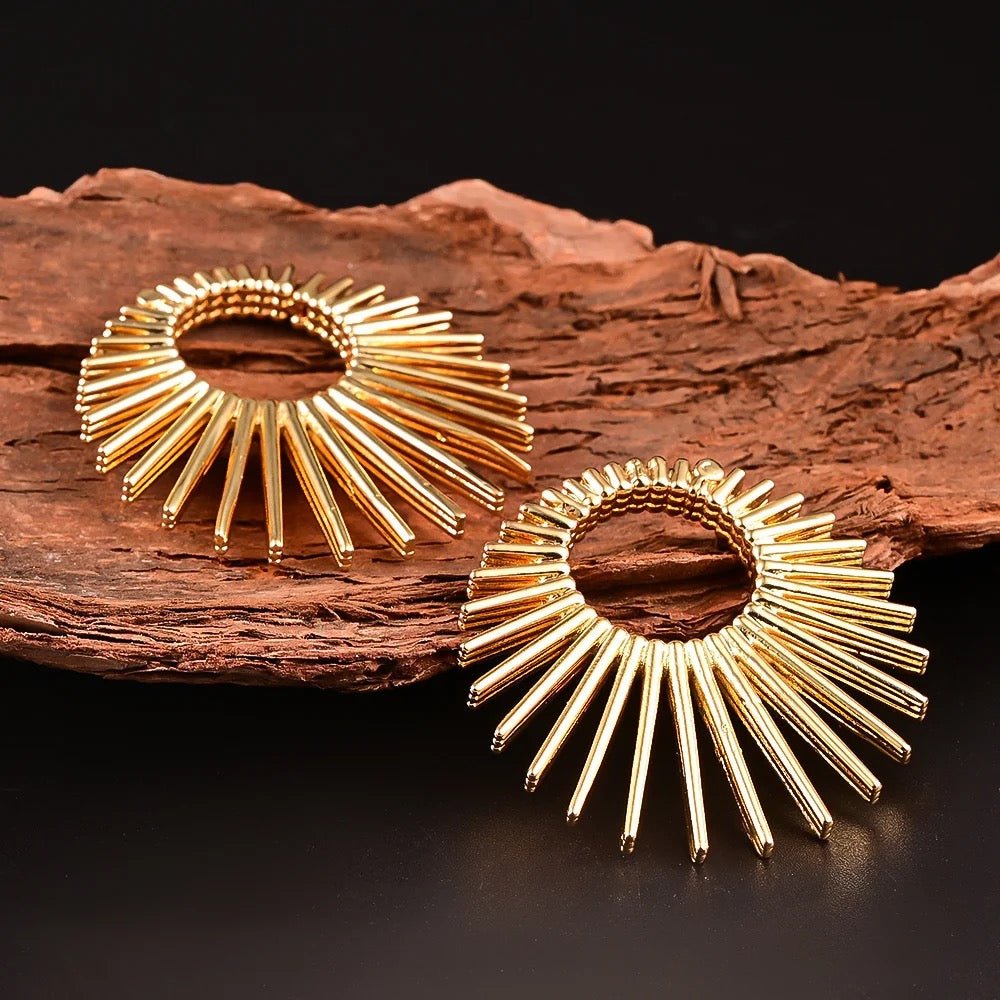 Sun Ray Circle Ear Weights | Fan Spike Hinged Hoop Hangers - DustyJewelz