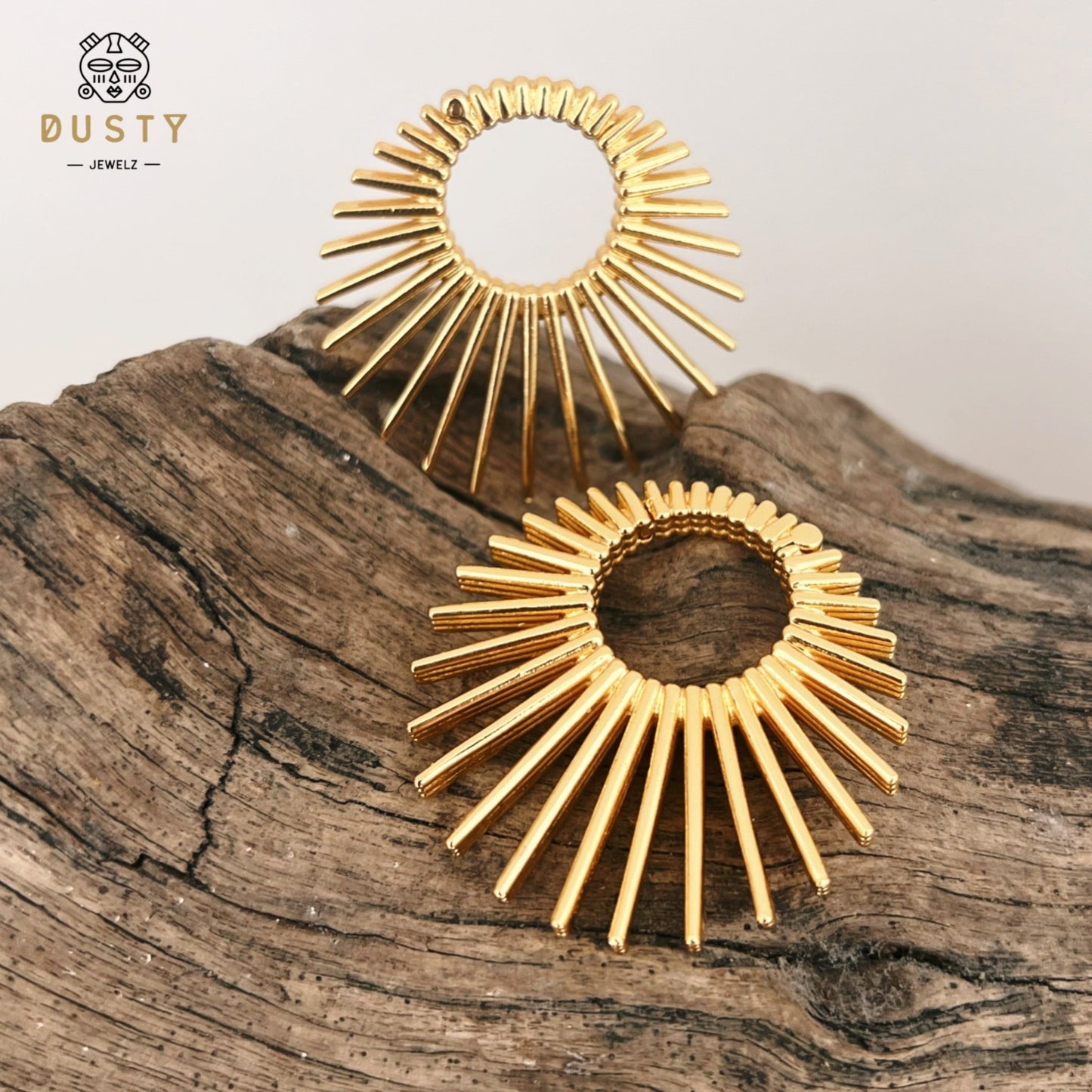 Sun Ray Circle Ear Weights | Fan Spike Hinged Hoop Hangers - DustyJewelz