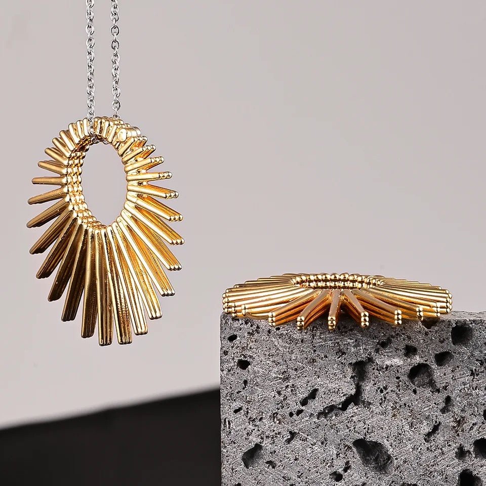 Sun Ray Circle Ear Weights | Fan Spike Hinged Hoop Hangers - DustyJewelz