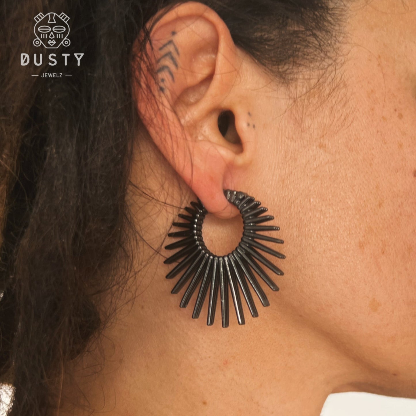 Sun Ray Circle Ear Weights | Fan Spike Hinged Hoop Hangers - DustyJewelz