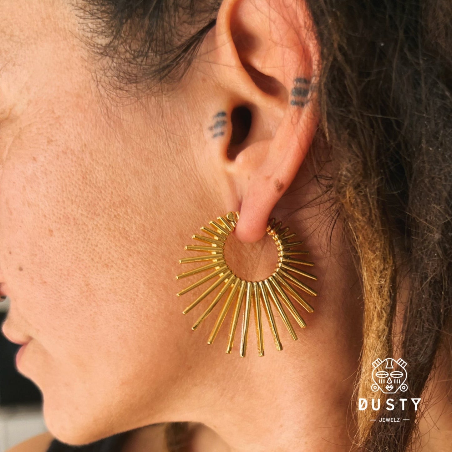 Sun Ray Circle Ear Weights | Fan Spike Hinged Hoop Hangers - DustyJewelz