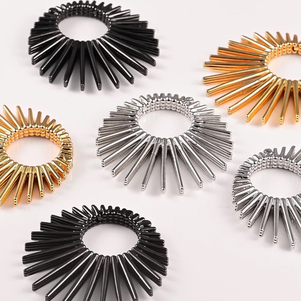 Sun Ray Circle Ear Weights | Fan Spike Hinged Hoop Hangers - DustyJewelz