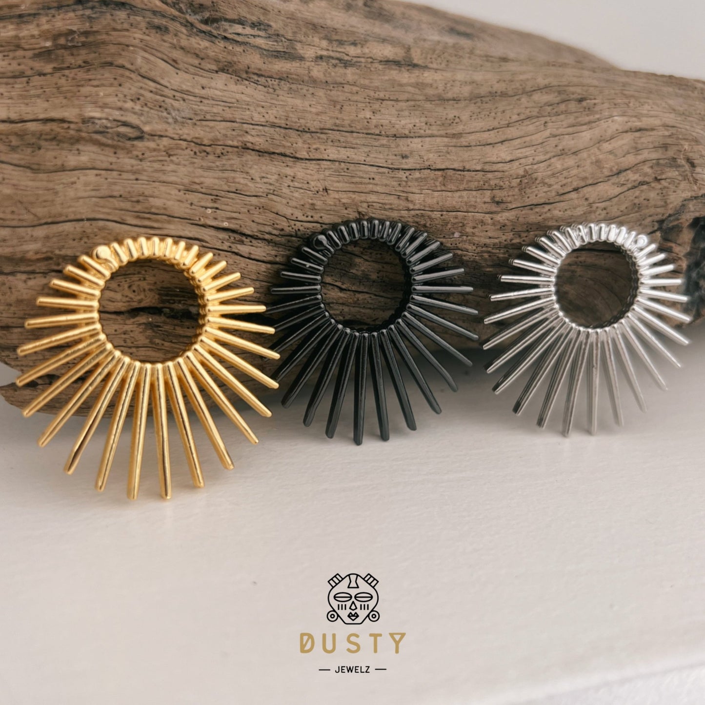 Sun Ray Circle Ear Weights | Fan Spike Hinged Hoop Hangers - DustyJewelz