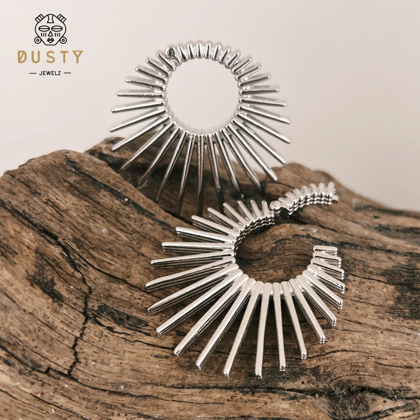 Sun Ray Circle Ear Weights | Fan Spike Hinged Hoop Hangers - DustyJewelz