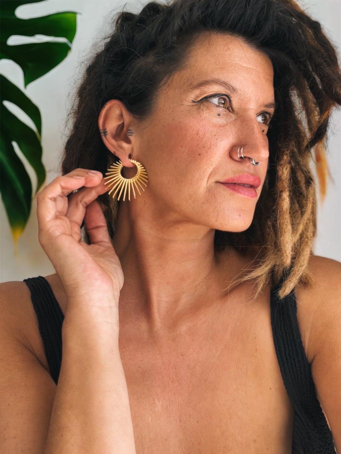 Sun Ray Circle Ear Weights | Fan Spike Hinged Hoop Hangers - DustyJewelz