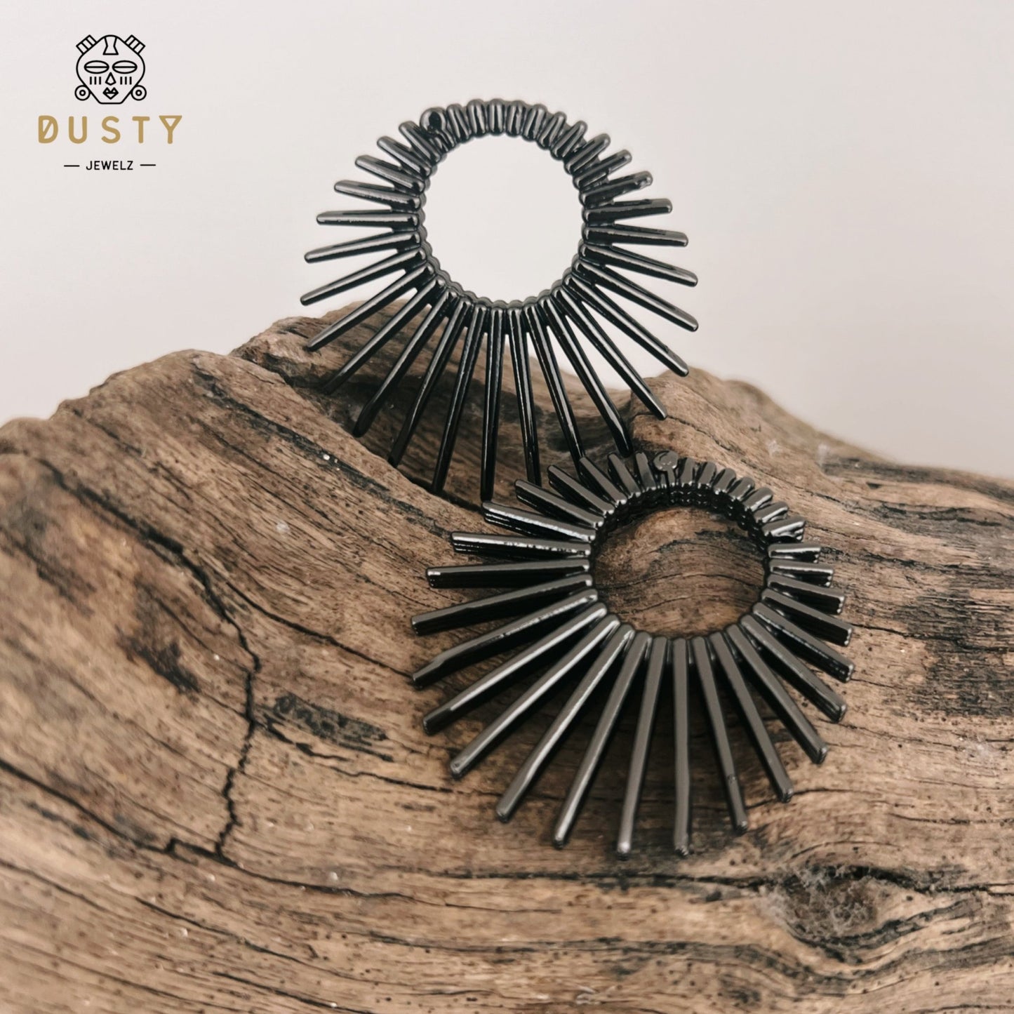 Sun Ray Circle Ear Weights | Fan Spike Hinged Hoop Hangers - DustyJewelz