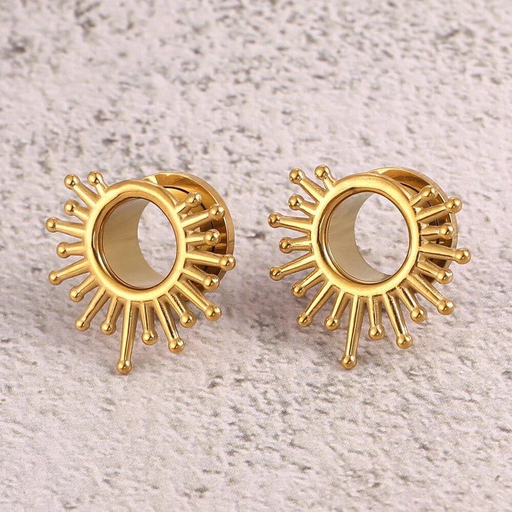 Sunburst Steel Tunnels | Screw Back Plugs - DustyJewelz