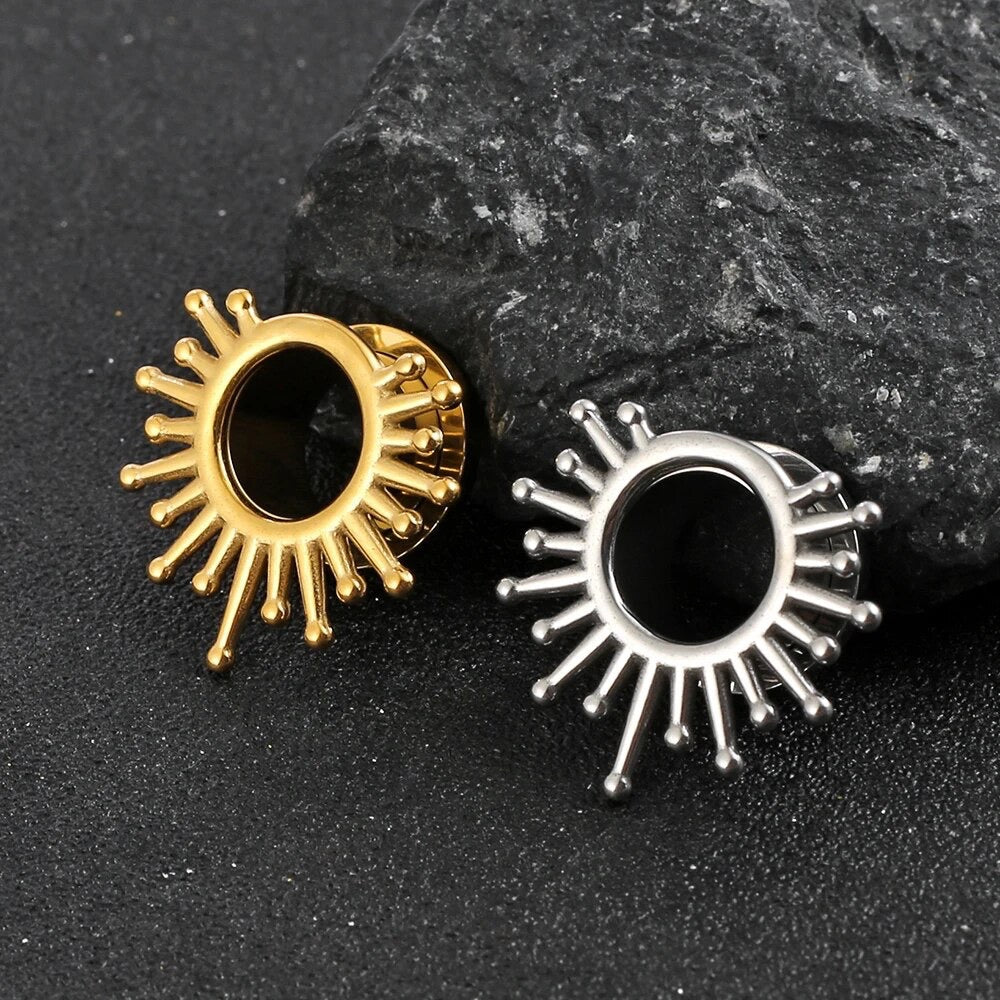 Sunburst Steel Tunnels | Screw Back Plugs - DustyJewelz
