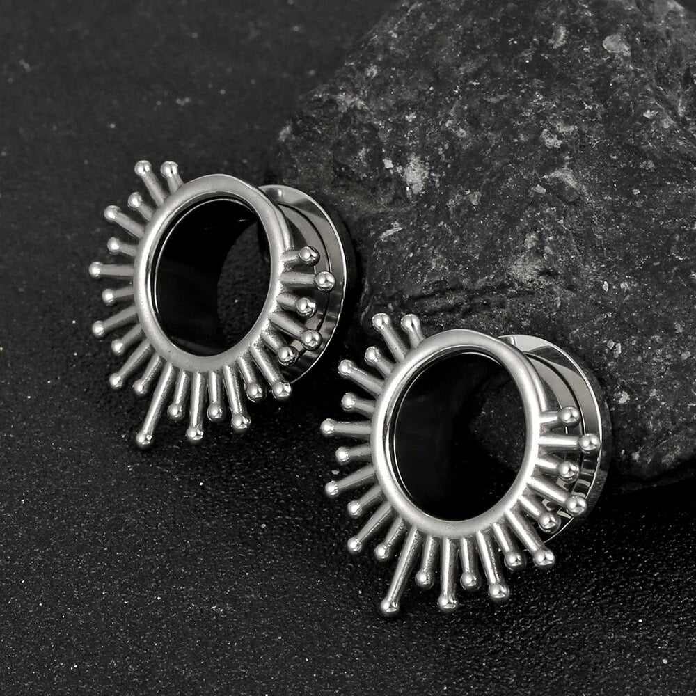 Sunburst Steel Tunnels | Screw Back Plugs - DustyJewelz