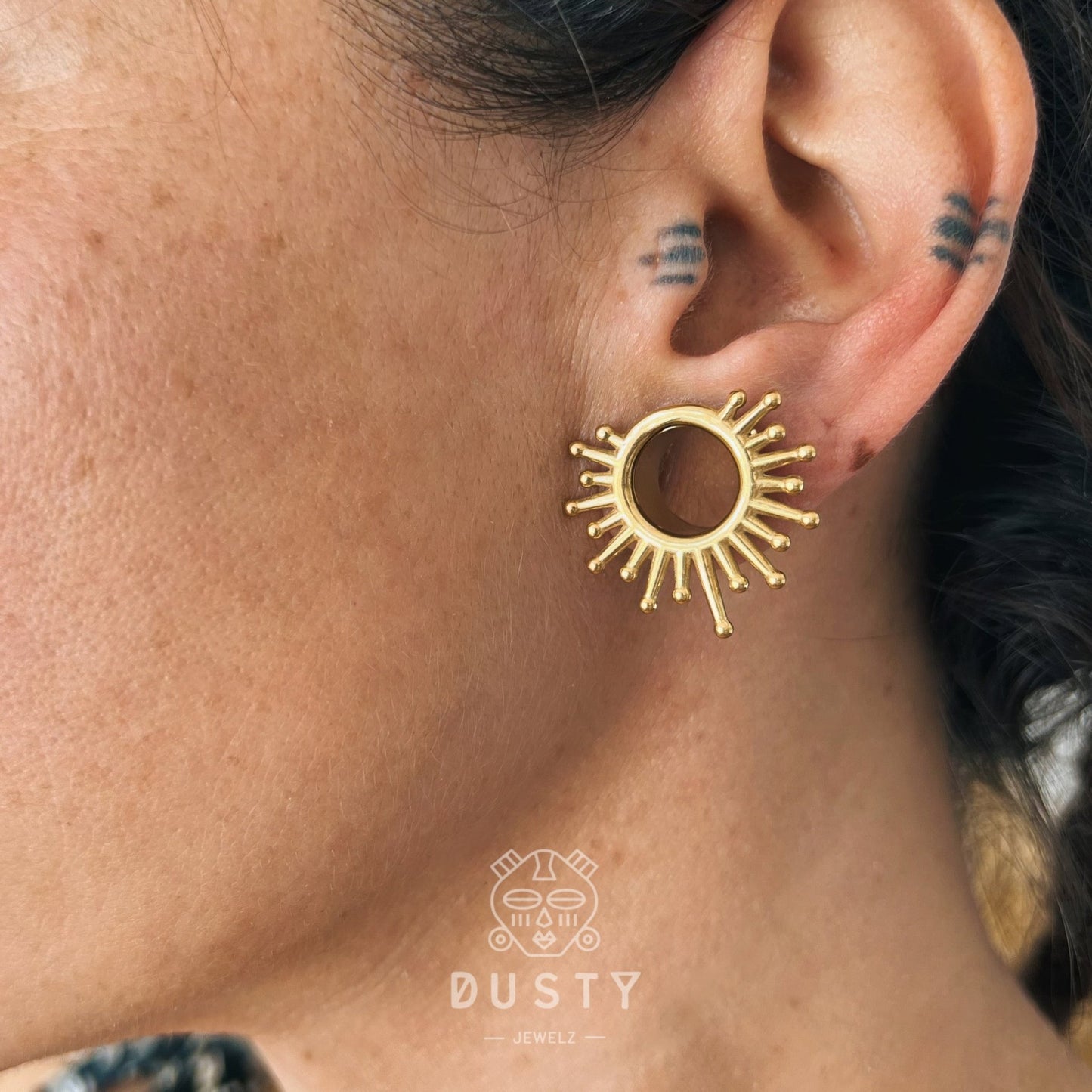Sunburst Steel Tunnels | Screw Back Plugs - DustyJewelz