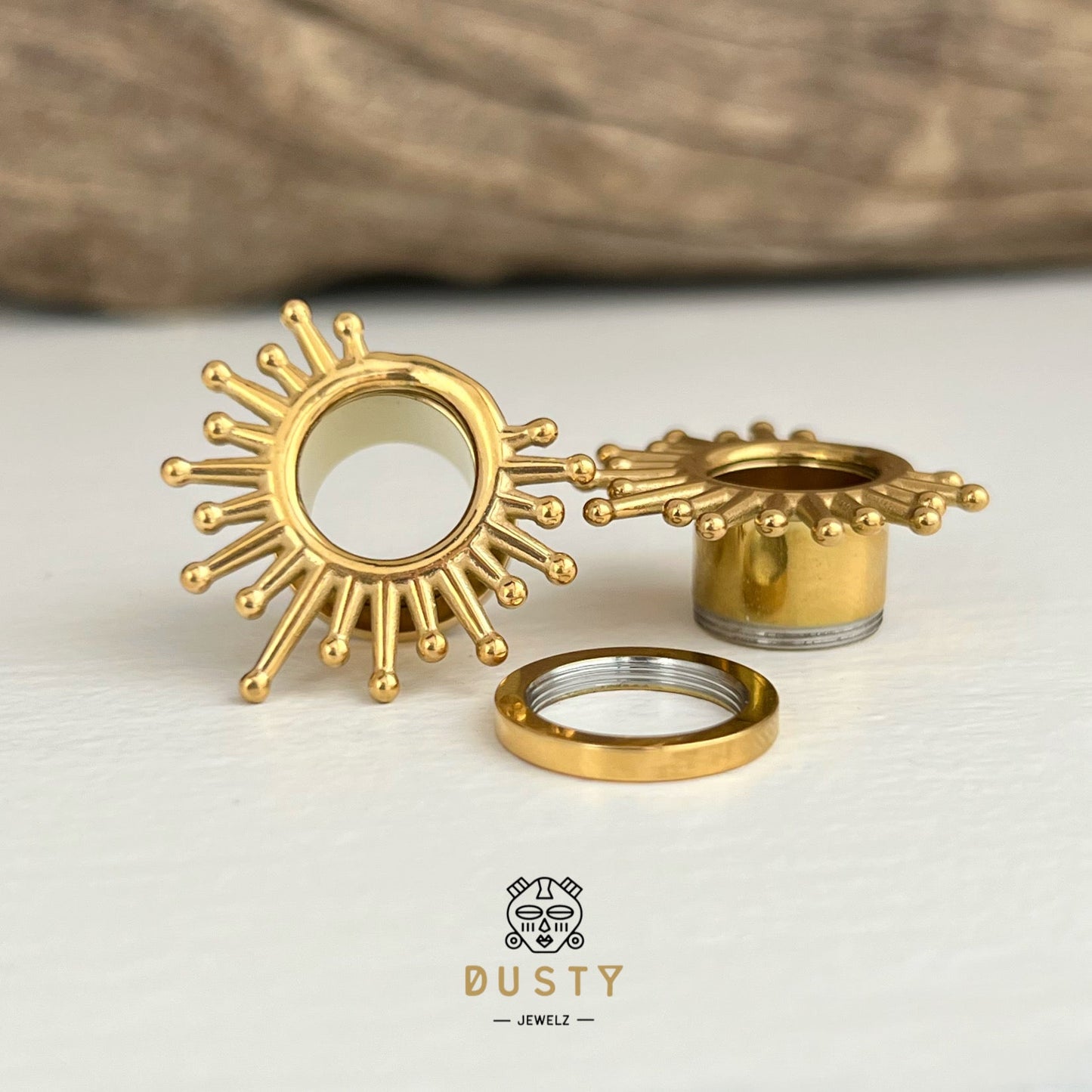 Sunburst Steel Tunnels | Screw Back Plugs - DustyJewelz