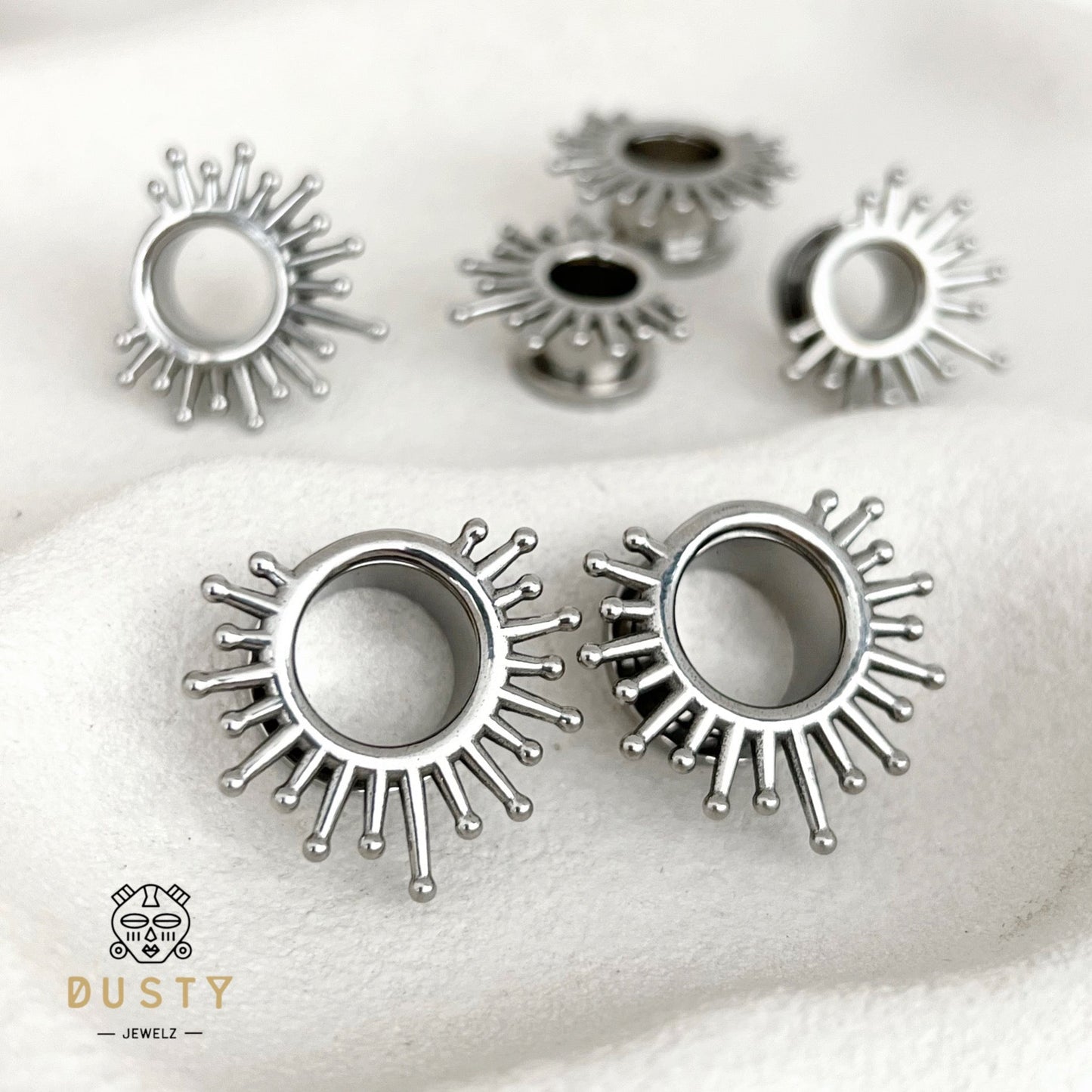 Sunburst Steel Tunnels | Screw Back Plugs - DustyJewelz