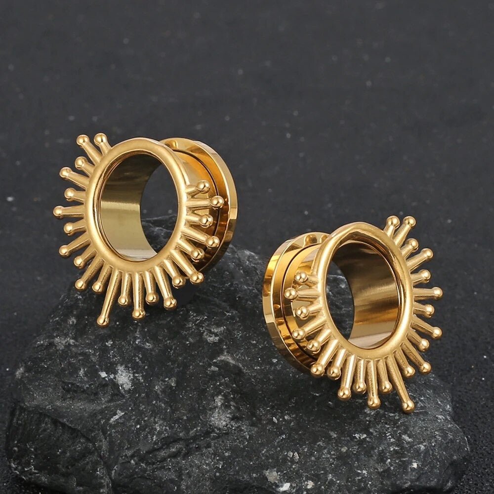 Sunburst Steel Tunnels | Screw Back Plugs - DustyJewelz