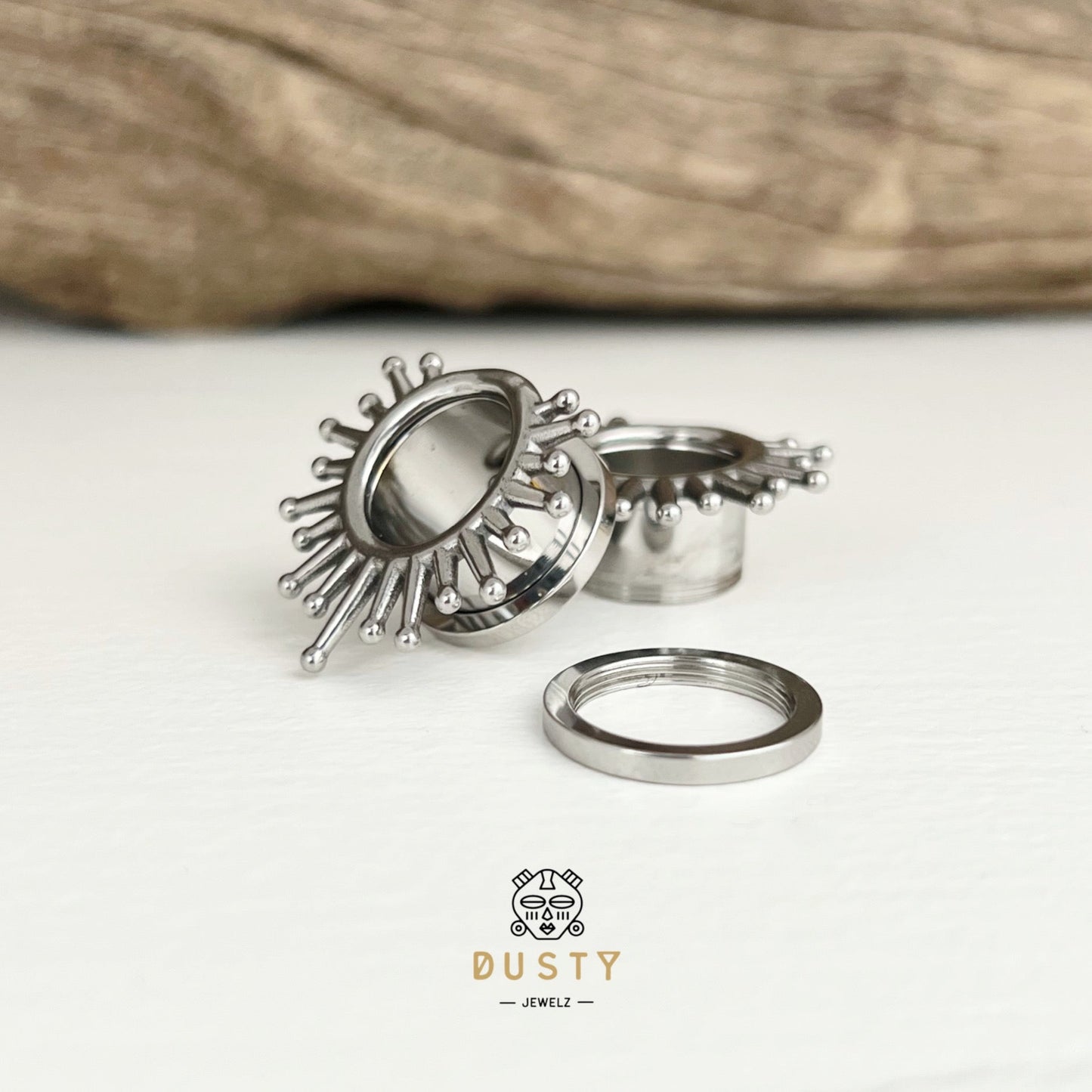 Sunburst Steel Tunnels | Screw Back Plugs - DustyJewelz