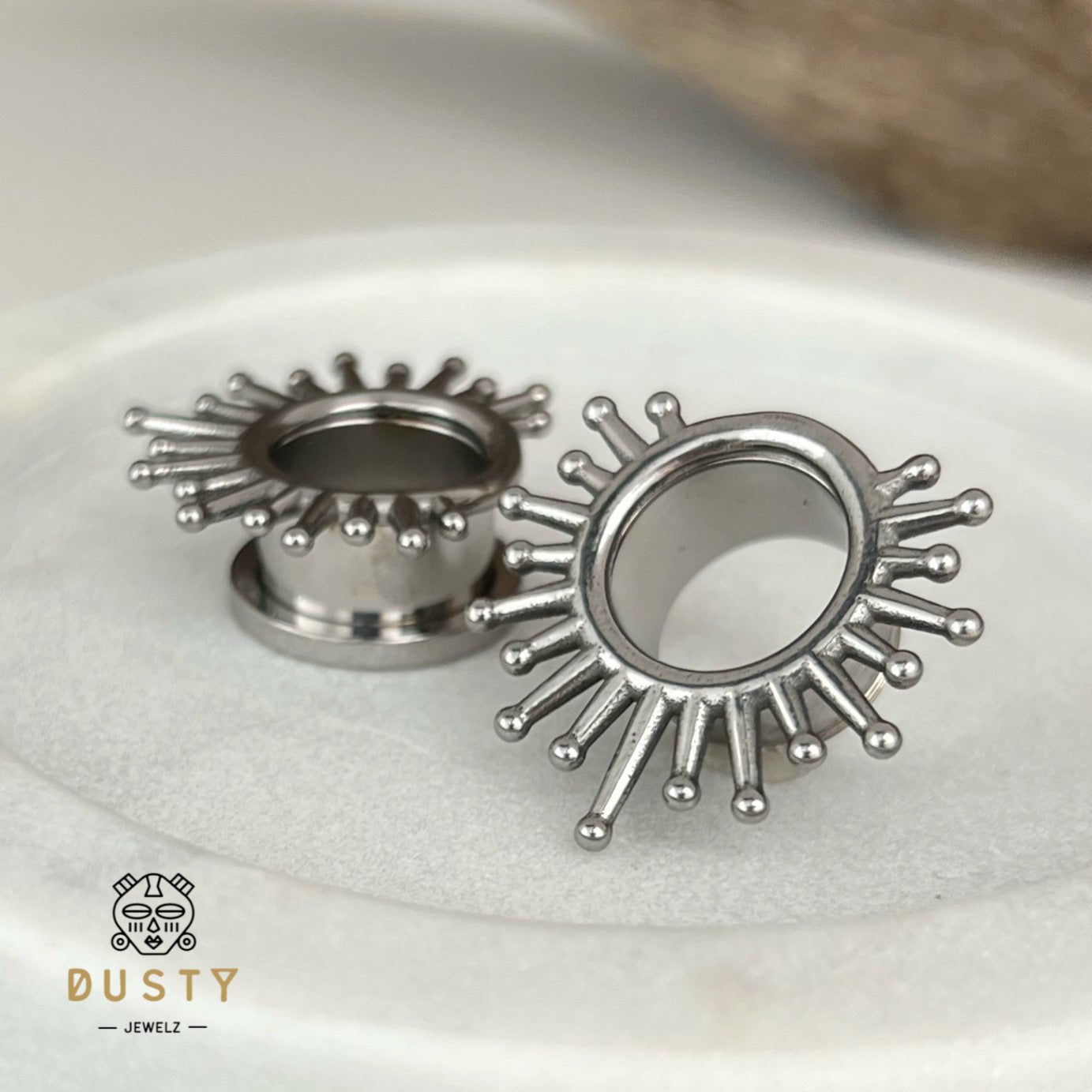 Sunburst Steel Tunnels | Screw Back Plugs - DustyJewelz