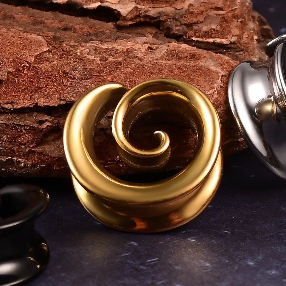 Swirl Ear Saddle Spreader | Spiral Steel Tunnels - DustyJewelz