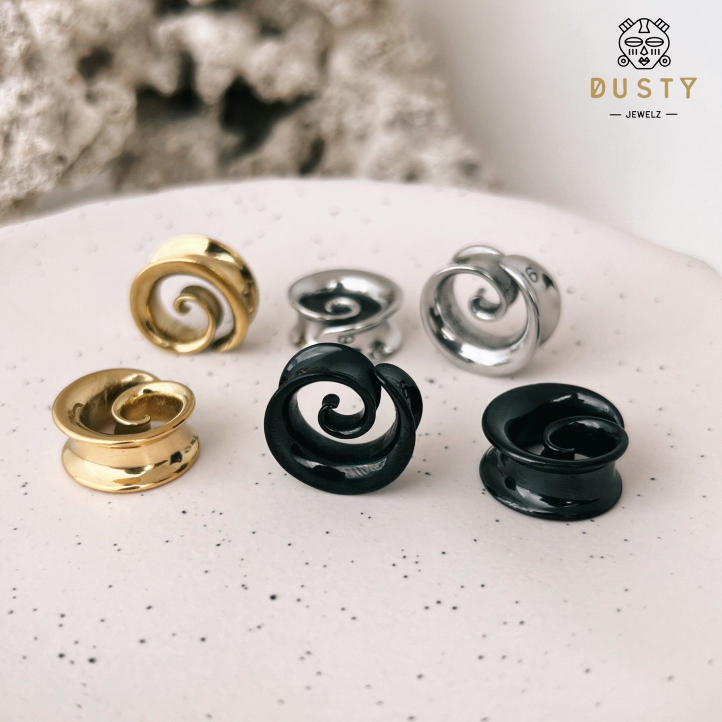 Swirl Ear Saddle Spreader | Spiral Steel Tunnels - DustyJewelz