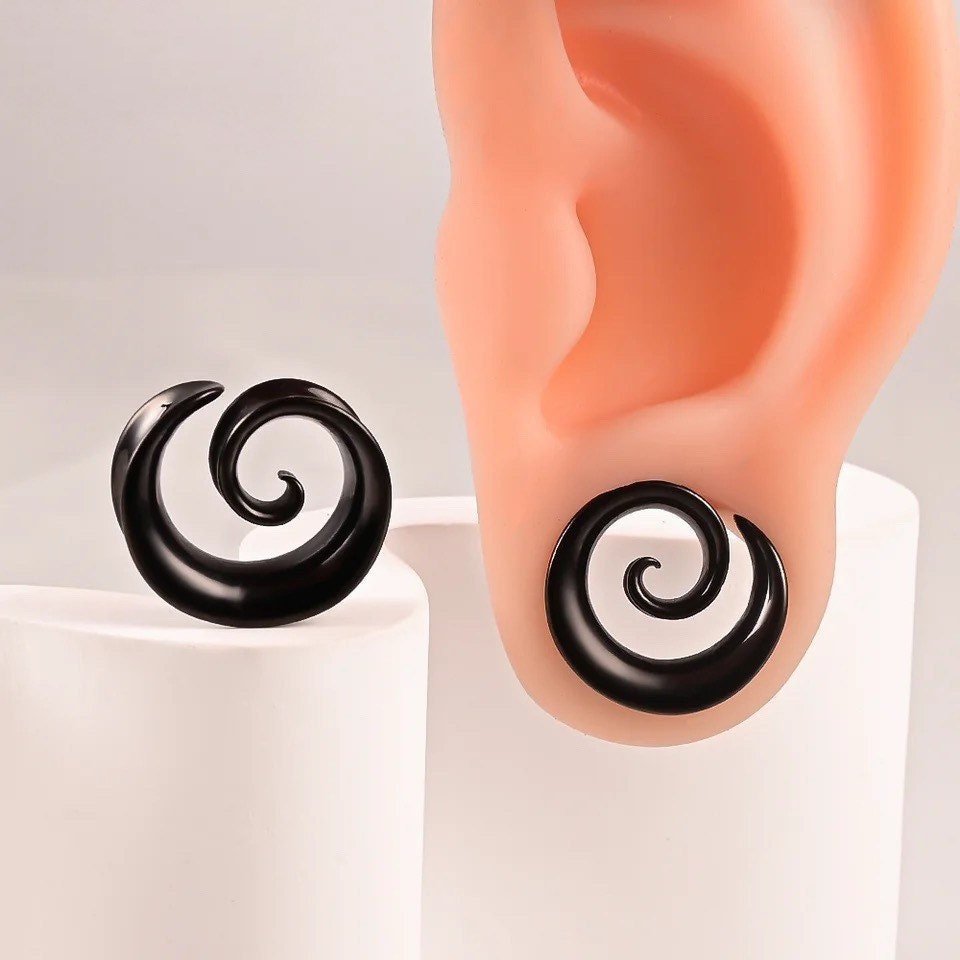 Swirl Ear Saddle Spreader | Spiral Steel Tunnels - DustyJewelz