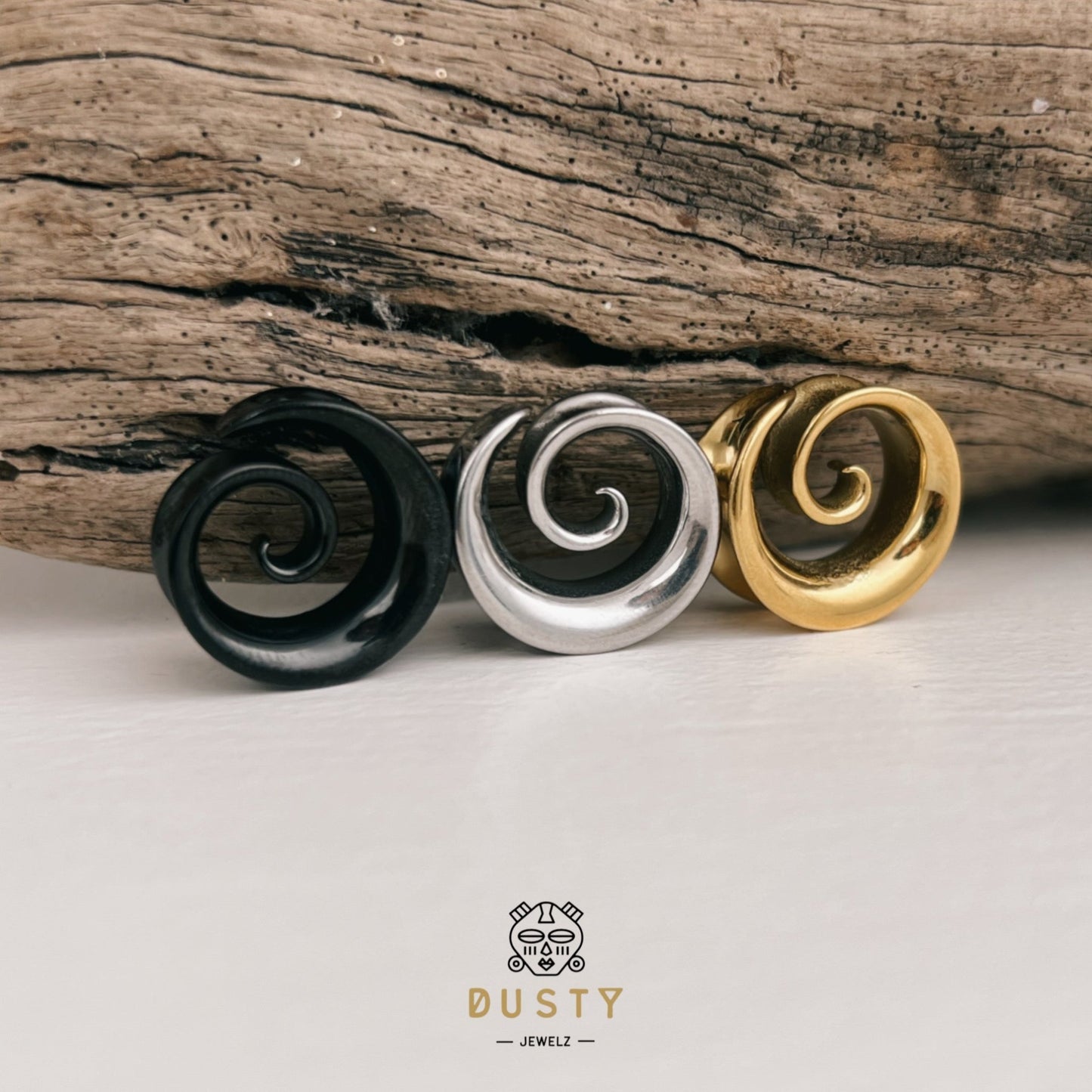 Swirl Ear Saddle Spreader | Spiral Steel Tunnels - DustyJewelz