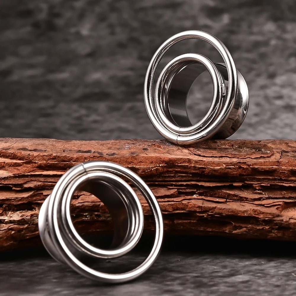 Swirl Ear Tunnels | Double Layered Ring Steel Plugs - DustyJewelz