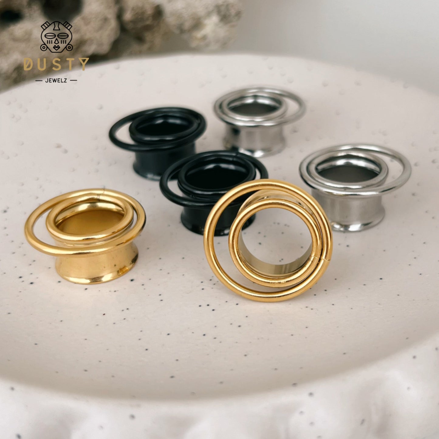 Swirl Ear Tunnels | Double Layered Ring Steel Plugs - DustyJewelz