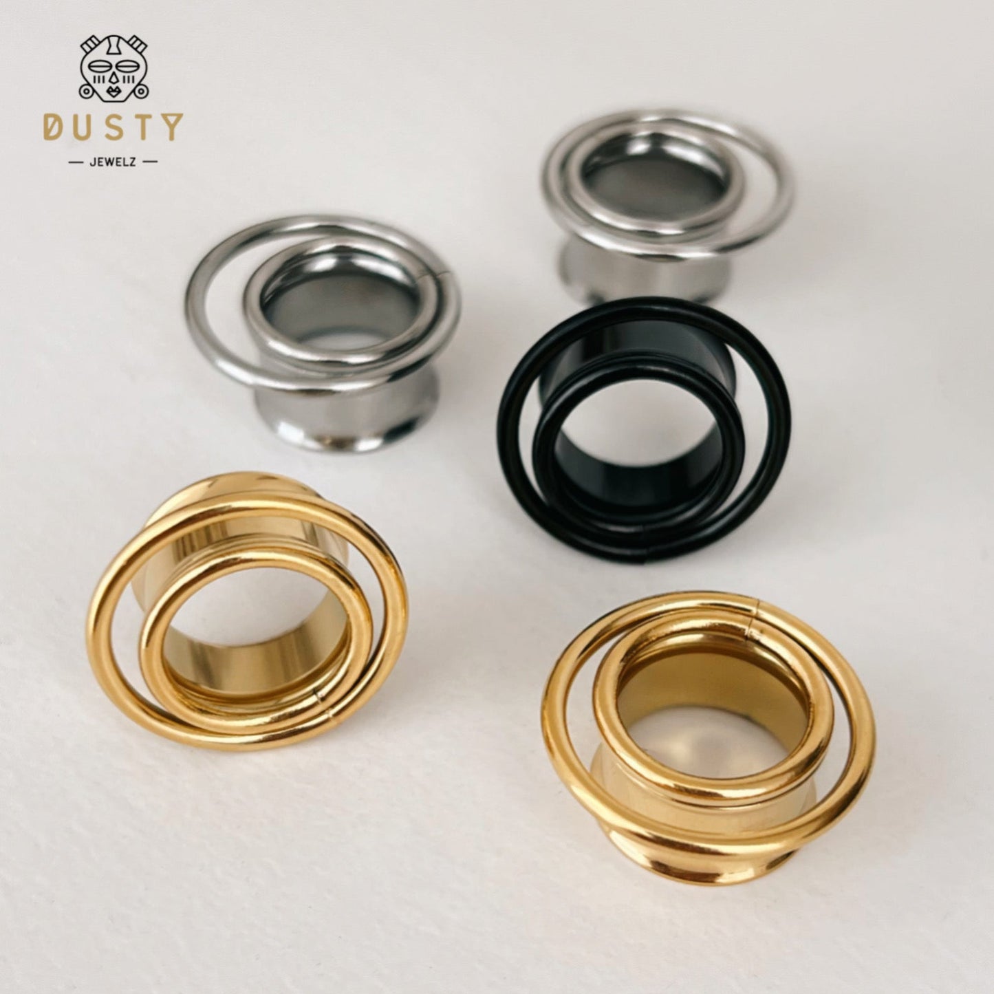 Swirl Ear Tunnels | Double Layered Ring Steel Plugs - DustyJewelz