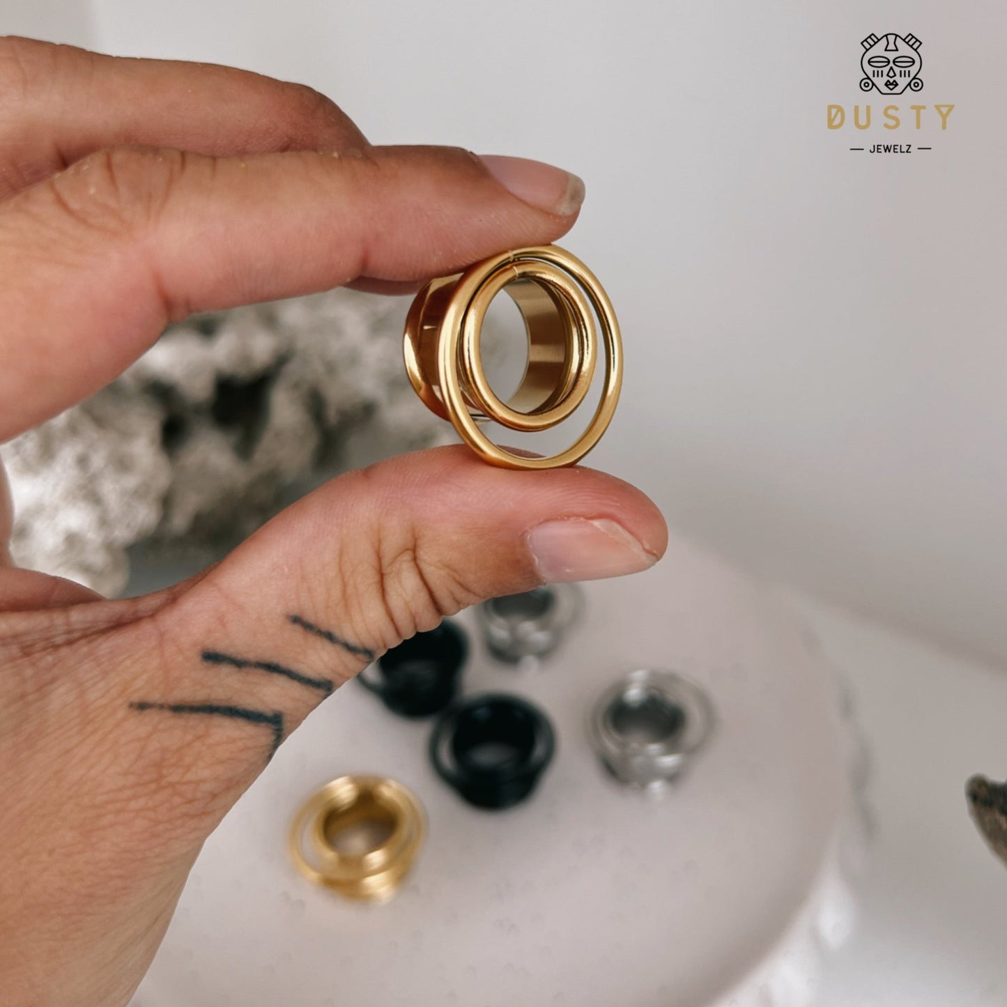 Swirl Ear Tunnels | Double Layered Ring Steel Plugs - DustyJewelz