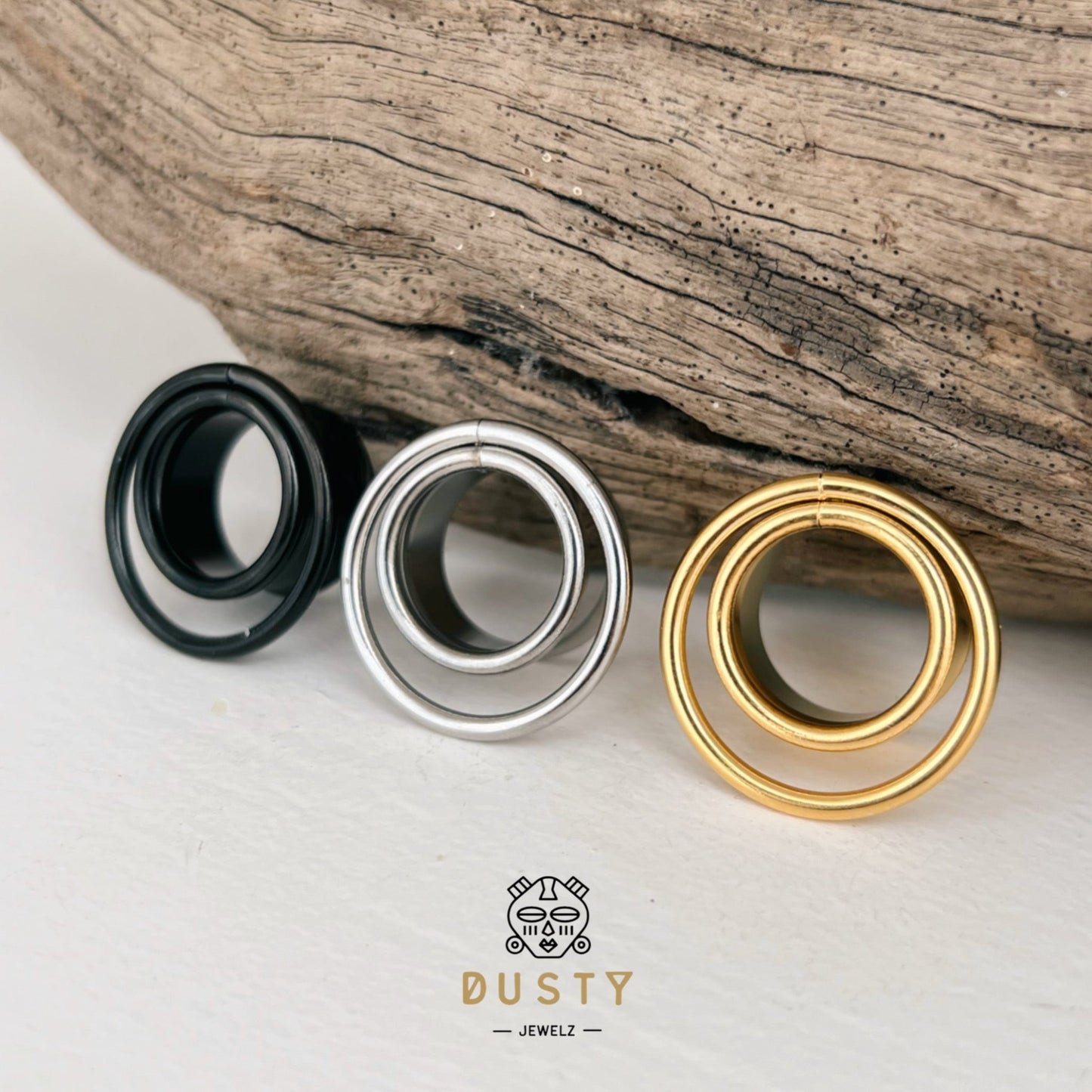 Swirl Ear Tunnels | Double Layered Ring Steel Plugs - DustyJewelz