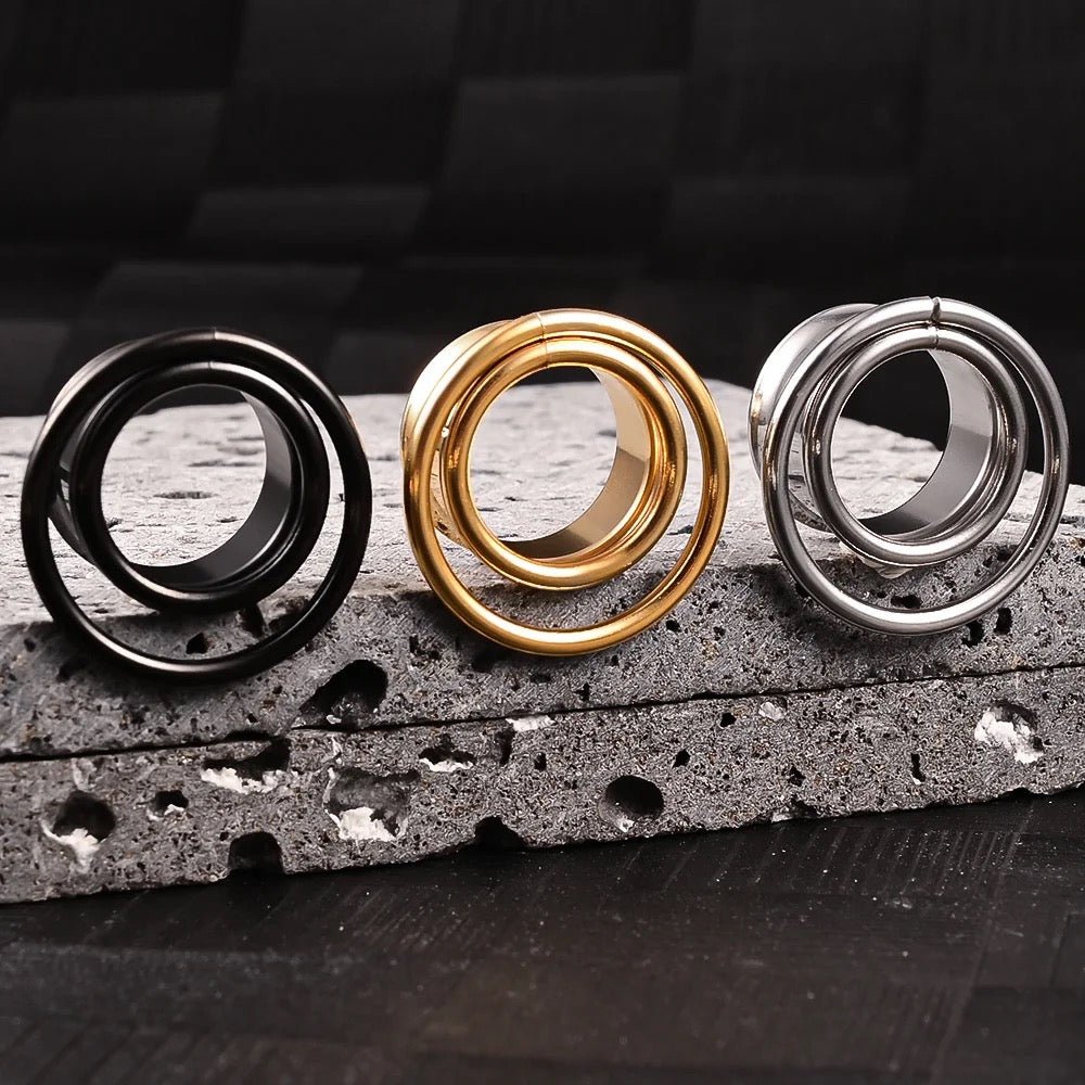 Swirl Ear Tunnels | Double Layered Ring Steel Plugs - DustyJewelz