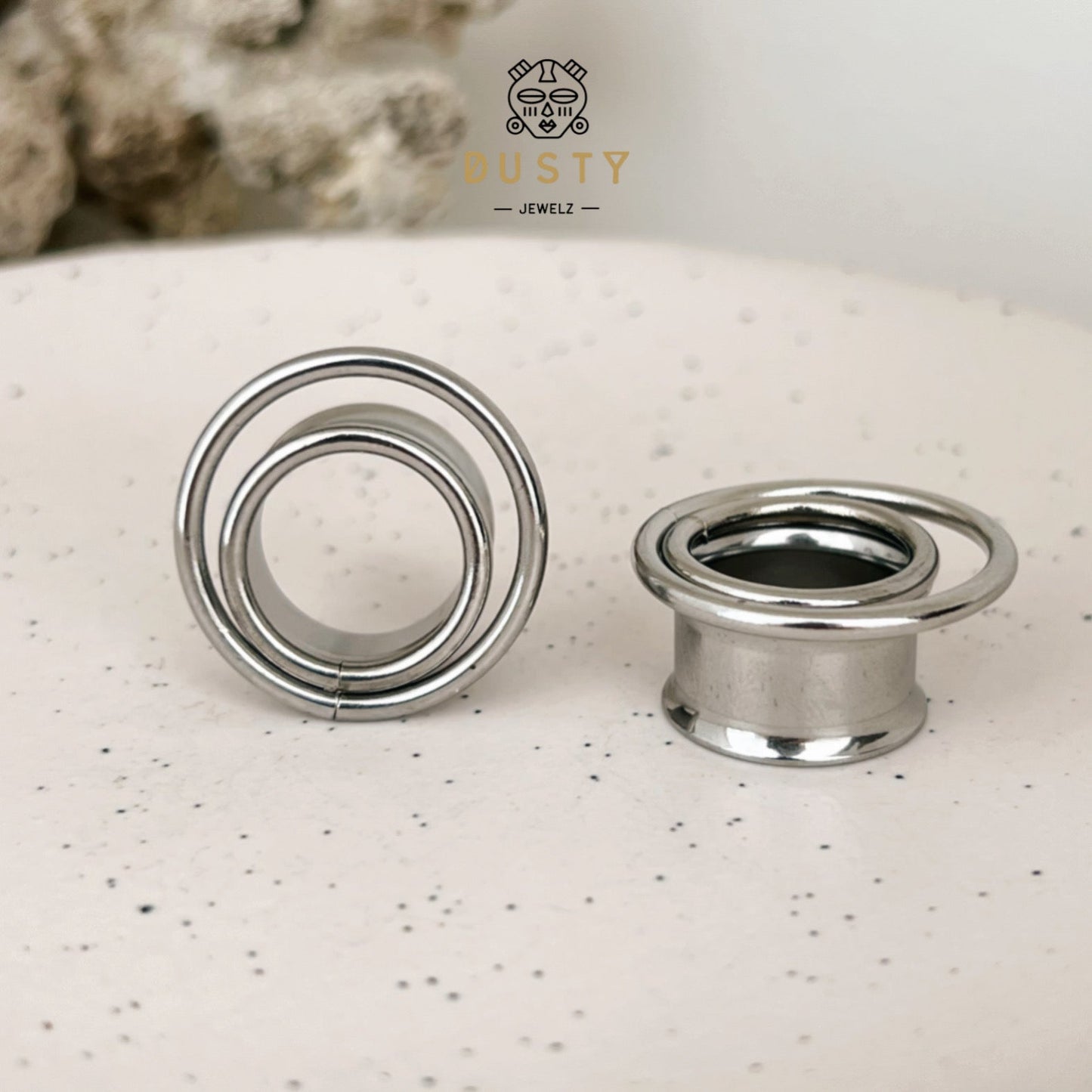 Swirl Ear Tunnels | Double Layered Ring Steel Plugs - DustyJewelz