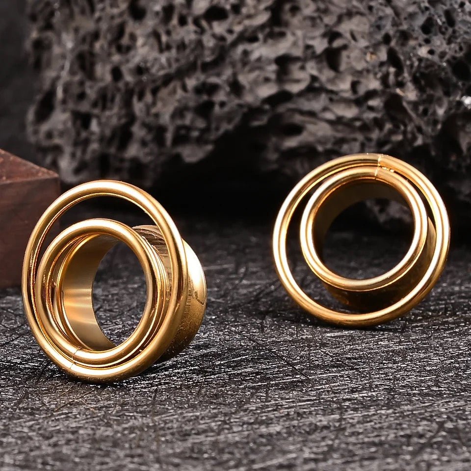 Swirl Ear Tunnels | Double Layered Ring Steel Plugs - DustyJewelz