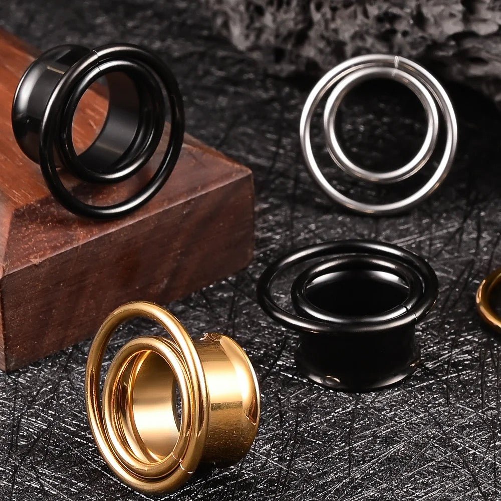 Swirl Ear Tunnels | Double Layered Ring Steel Plugs - DustyJewelz