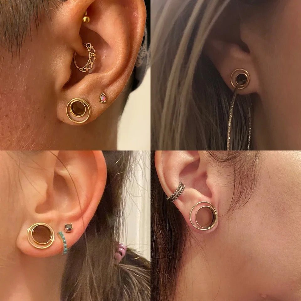 Swirl Ear Tunnels | Double Layered Ring Steel Plugs - DustyJewelz