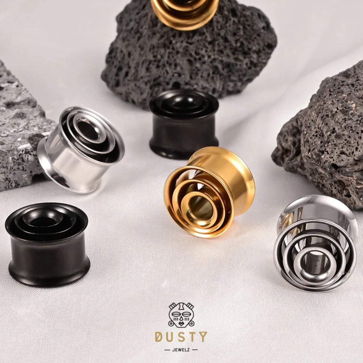 Swirl Ear Tunnels | Spiral Multi Layered Steel Plugs - DustyJewelz