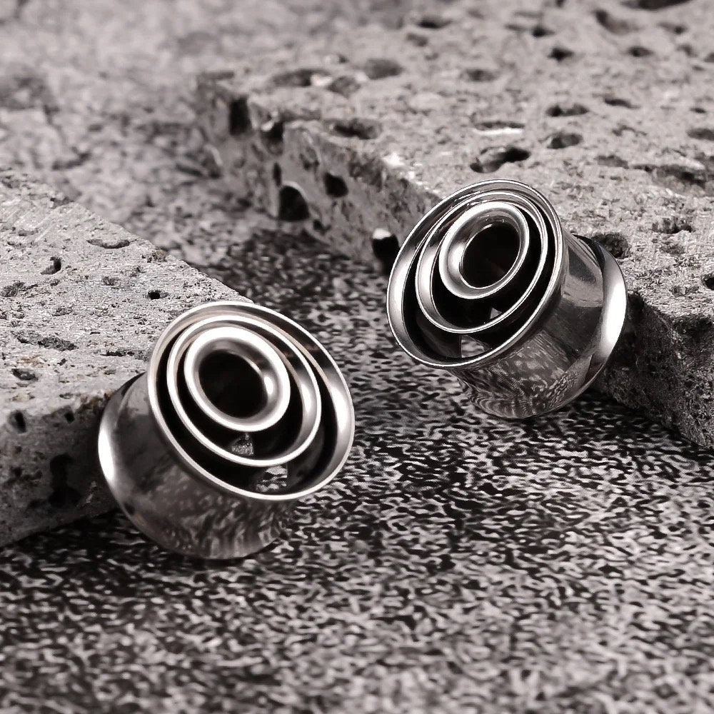 Swirl Ear Tunnels | Spiral Multi Layered Steel Plugs - DustyJewelz