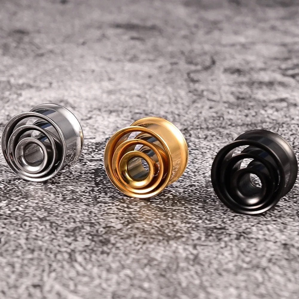 Swirl Ear Tunnels | Spiral Multi Layered Steel Plugs - DustyJewelz