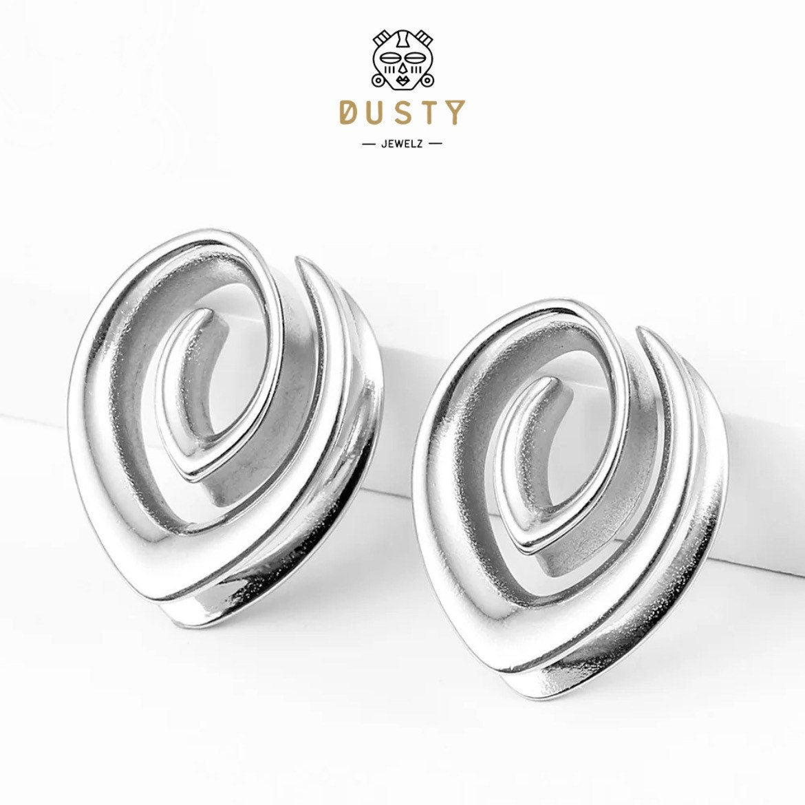 Swirl Teardrop Ear Saddle Spreader | Spiral Steel Tunnels - DustyJewelz