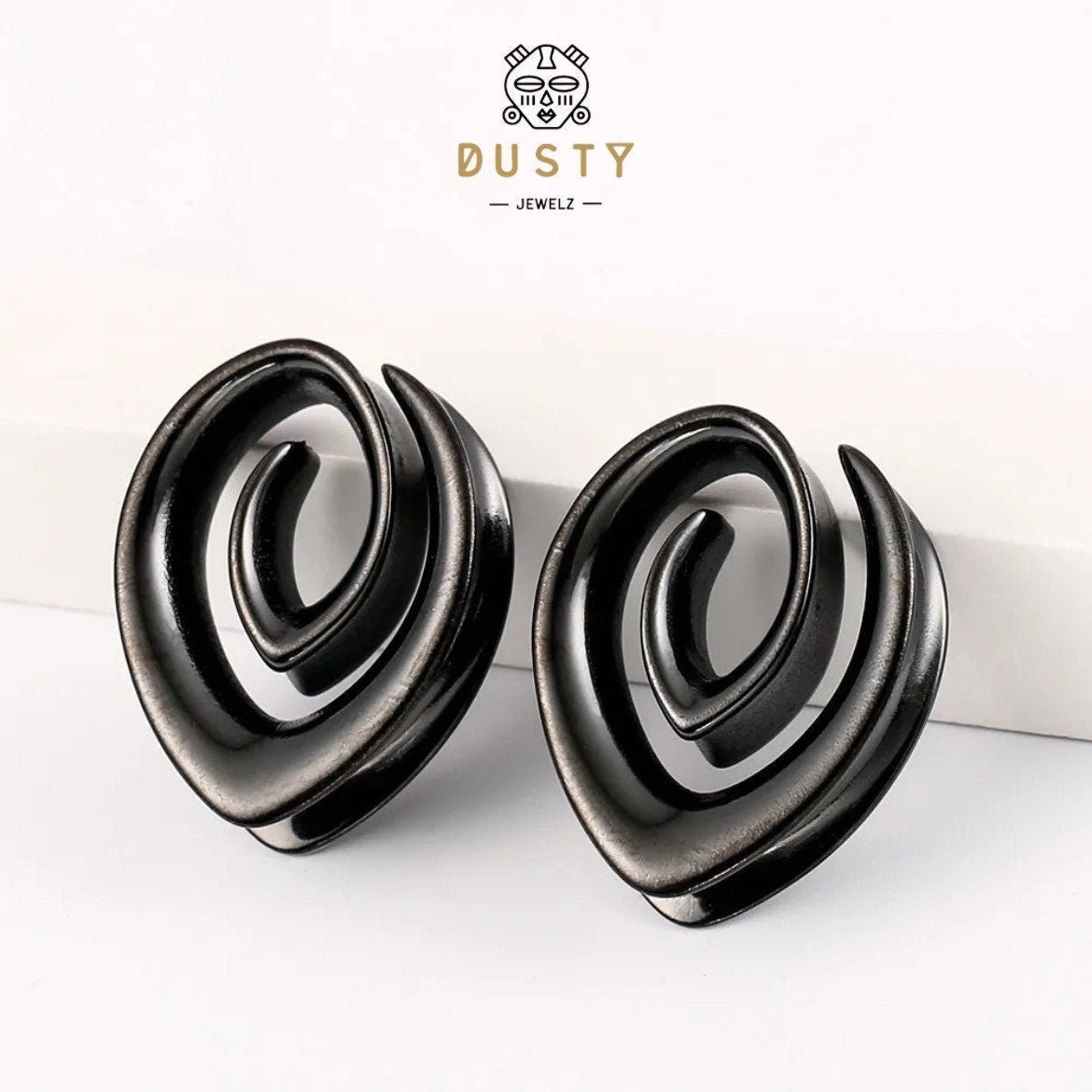 Swirl Teardrop Ear Saddle Spreader | Spiral Steel Tunnels - DustyJewelz