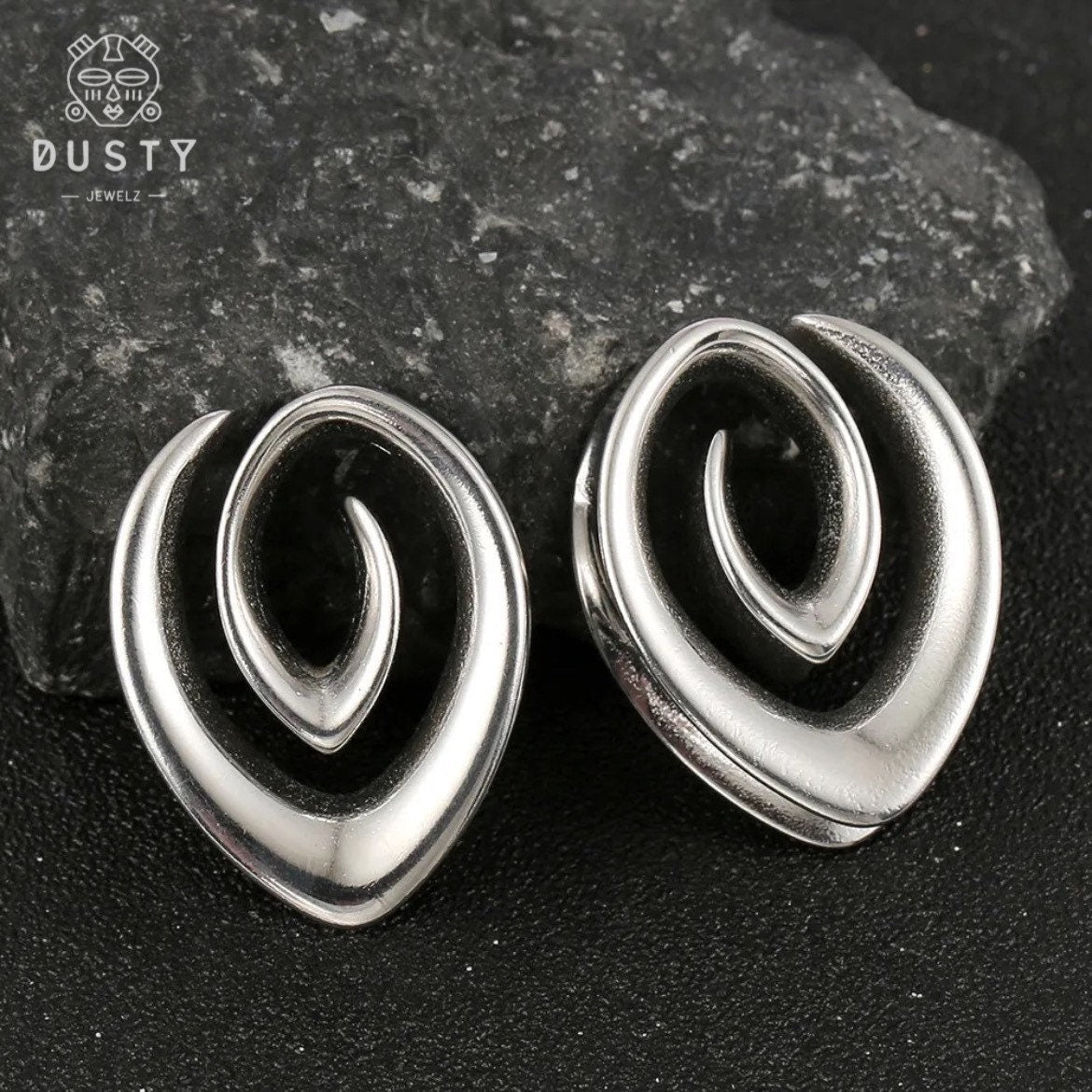 Swirl Teardrop Ear Saddle Spreader | Spiral Steel Tunnels - DustyJewelz