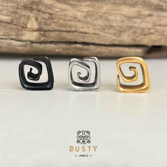 Swirl Teardrop Ear Saddle Spreader | Spiral Steel Tunnels - DustyJewelz