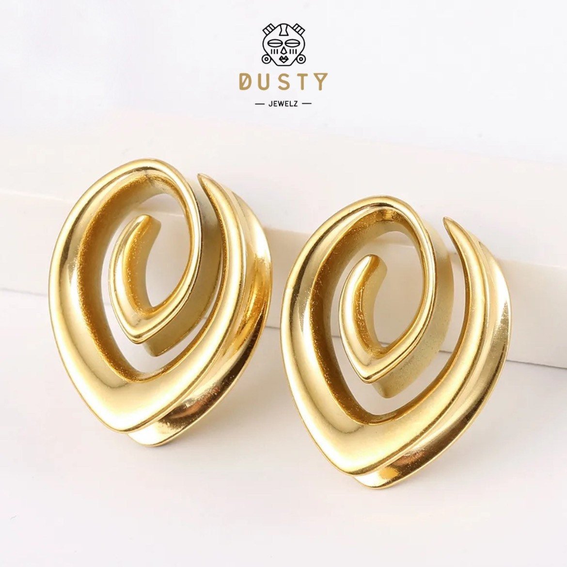 Swirl Teardrop Ear Saddle Spreader | Spiral Steel Tunnels - DustyJewelz
