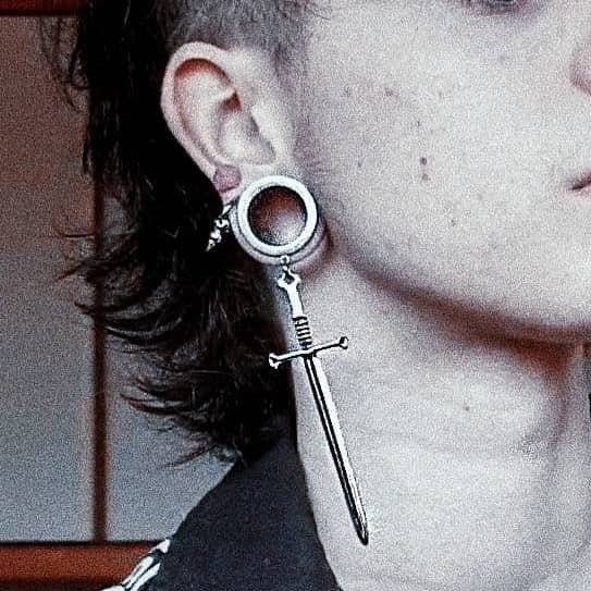 Sword Dagger Dangle Stainless Steel Plugs | Drop Dangle | Screw In | Ear Plugs Tunnels | Ear Gauges | Gothic Jewelry - DustyJewelz