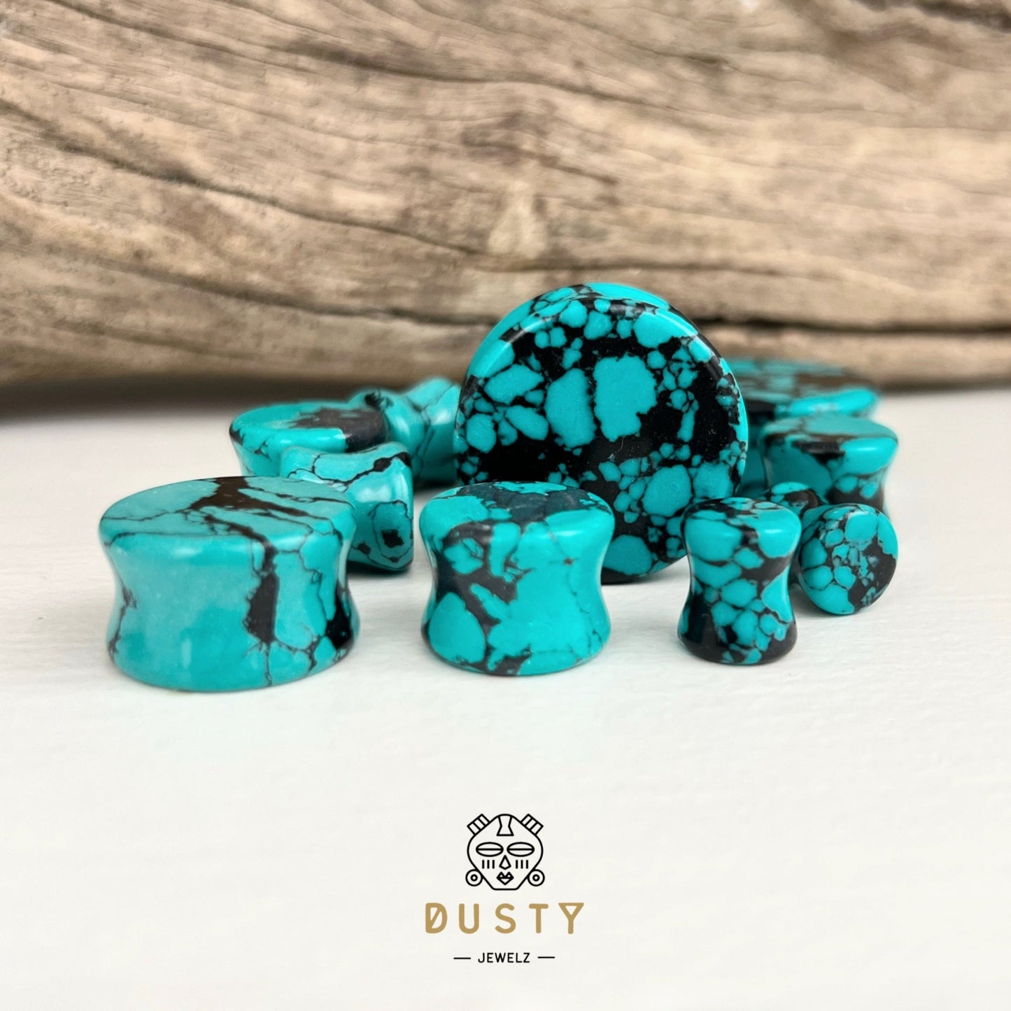 Teal & Black Stone Plugs | Double Flare - DustyJewelz
