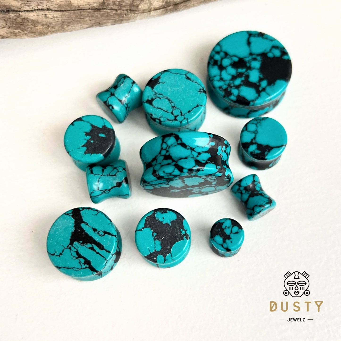 Teal & Black Stone Plugs | Double Flare - DustyJewelz