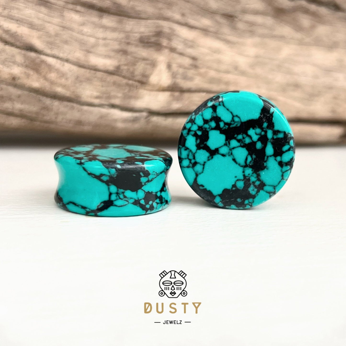 Teal & Black Stone Plugs | Double Flare - DustyJewelz