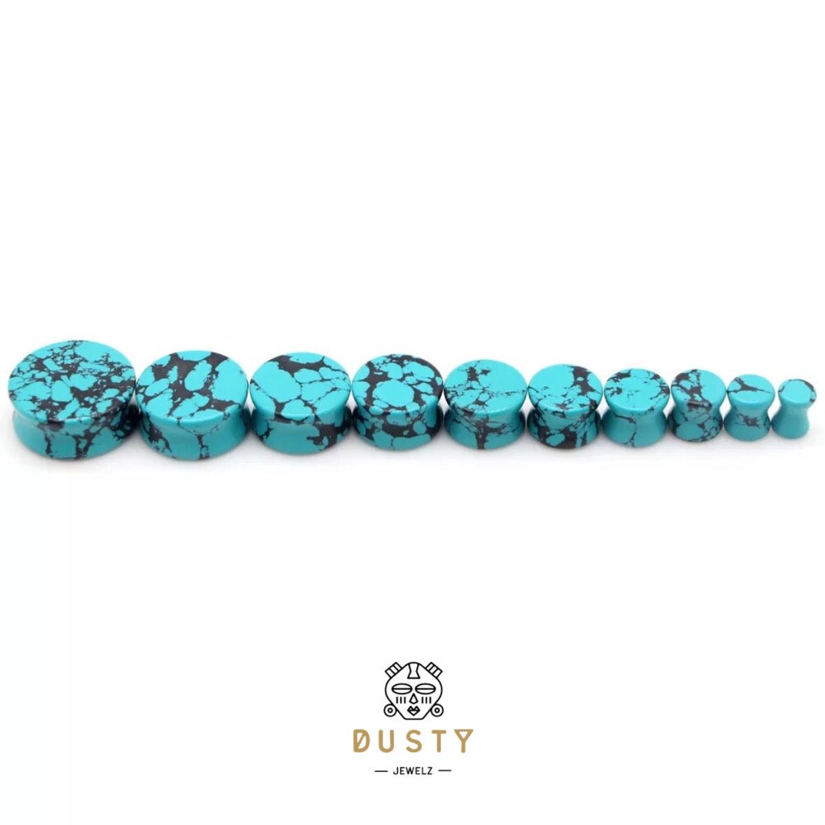 Teal & Black Stone Plugs | Double Flare - DustyJewelz