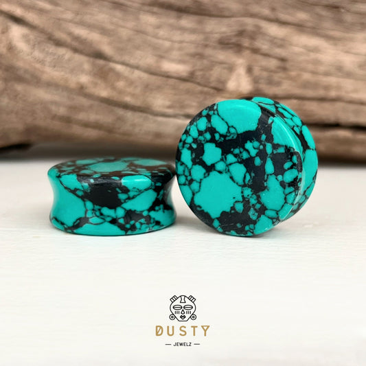 Teal & Black Stone Plugs | Double Flare - DustyJewelz