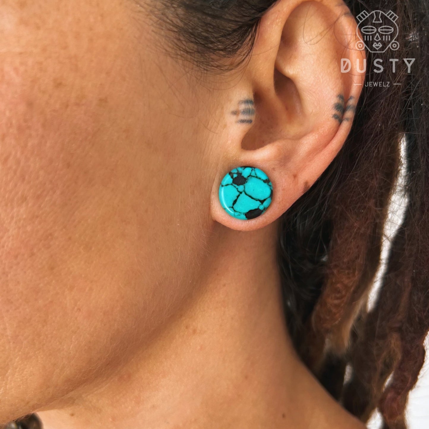 Teal & Black Stone Plugs | Double Flare - DustyJewelz