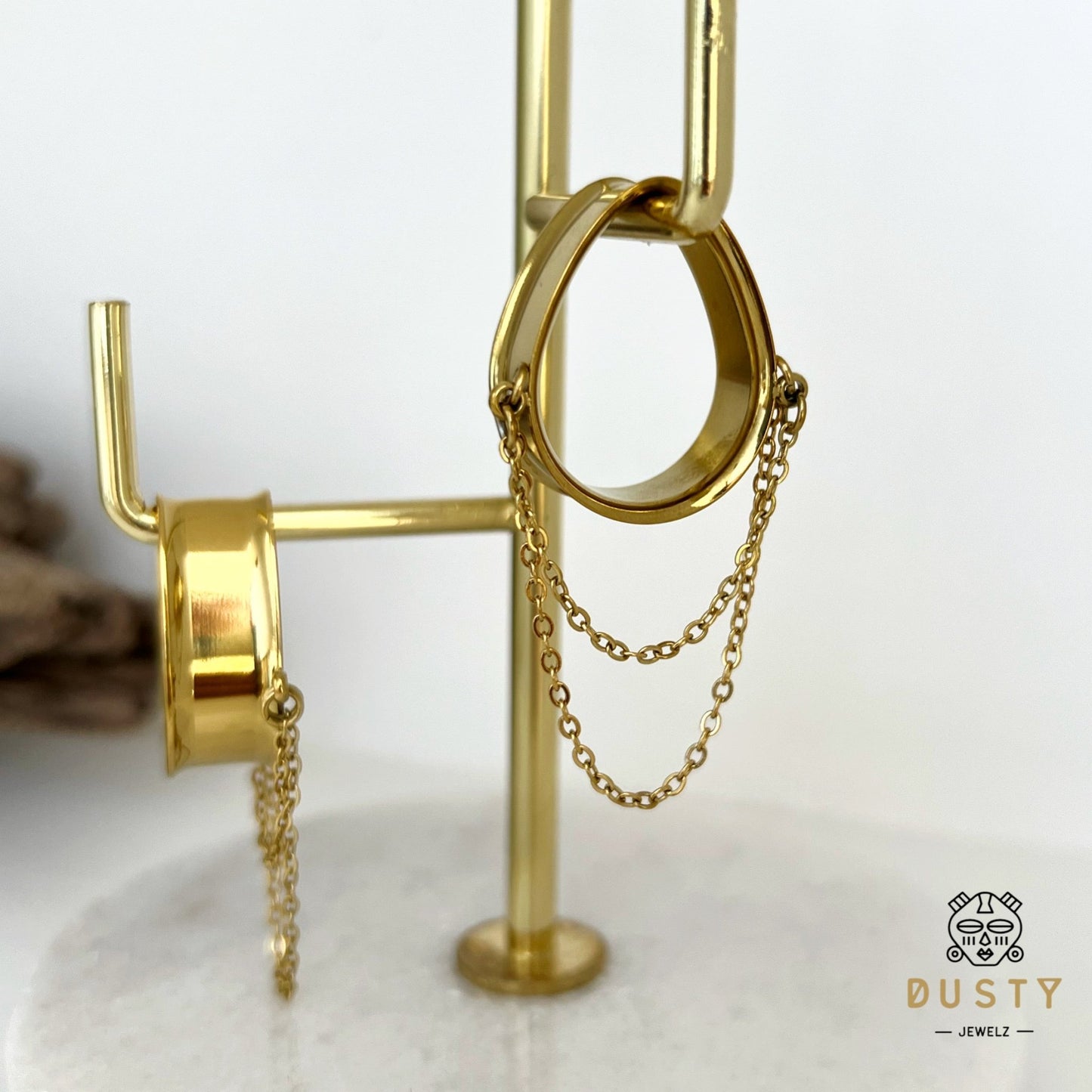 Teardrop Double Chain Tunnels | Dangle Plugs - DustyJewelz